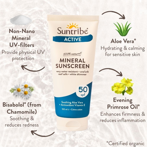 2026 Suntribe Active Organic Mineral Sunscreen SPF 50 STSSAC